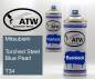 Preview: Mitsubishi, Torched Steel Blue Pearl, T34: 400ml Sprühdose + 400ml Klarlack - Set, von ATW Autoteile West.
